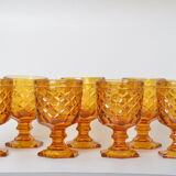 7 amber stemmed glasses
