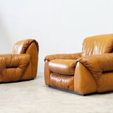 Set of two Italian cognac leather lounge chairs