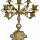 Italian candelabrum with five lights in gilded metal, rococo decoration and fe