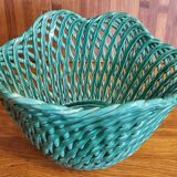 Vintage pot cover in woven slip green basket