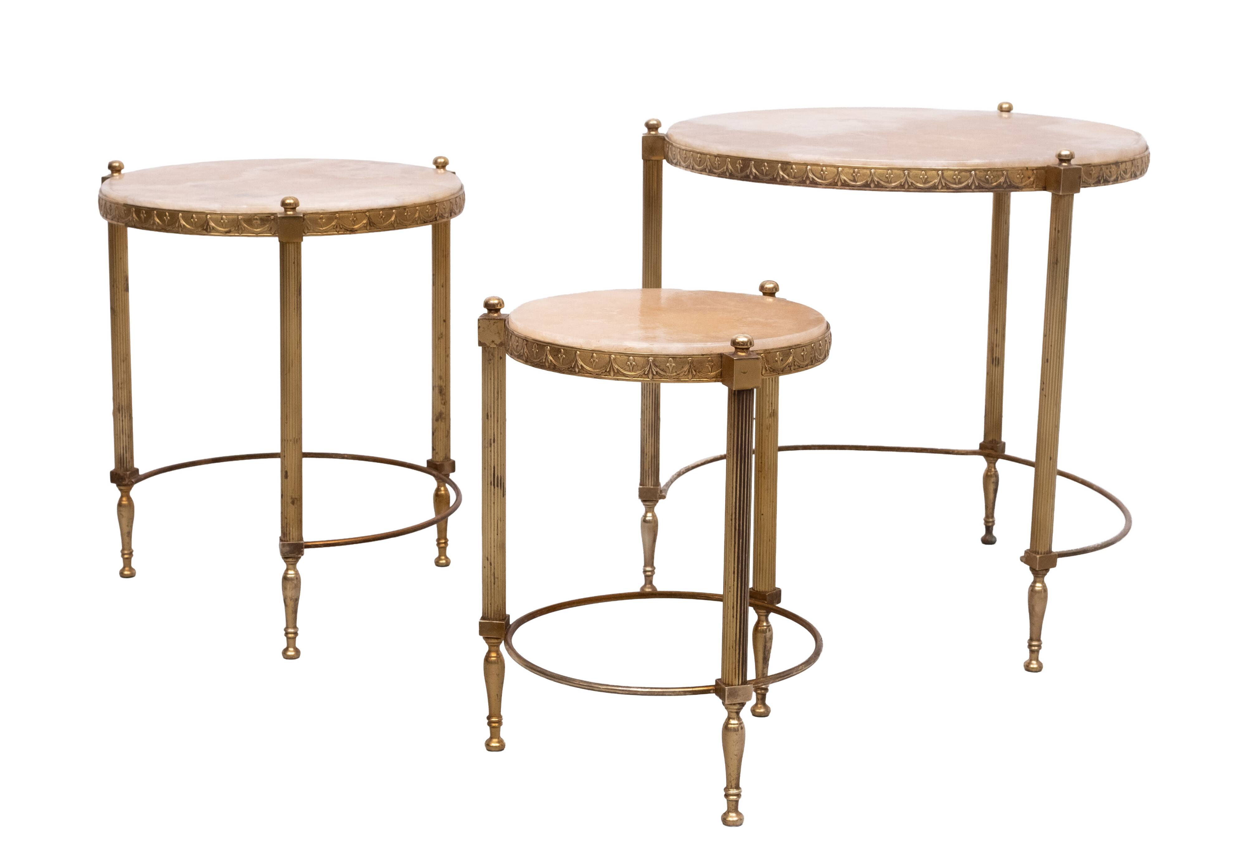 Hollywood Recency Nesting Tables Brass Onyx Marble France
