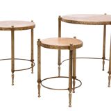 Hollywood Recency Nesting Tables Brass Onyx Marble France