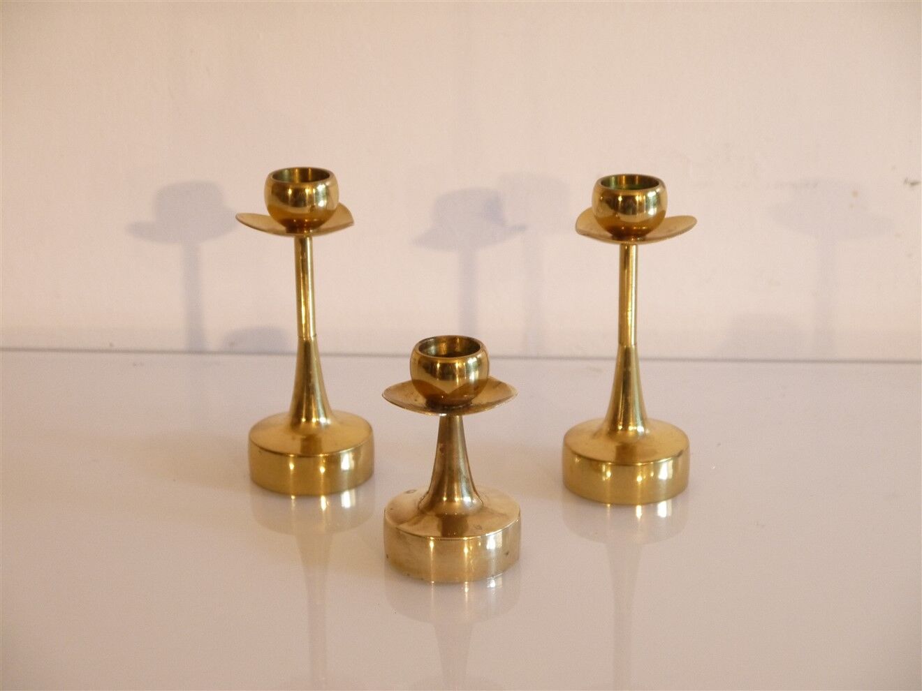 Set of 3 Scandinavian brass candle holders 1970