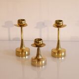 Set of 3 Scandinavian brass candle holders 1970