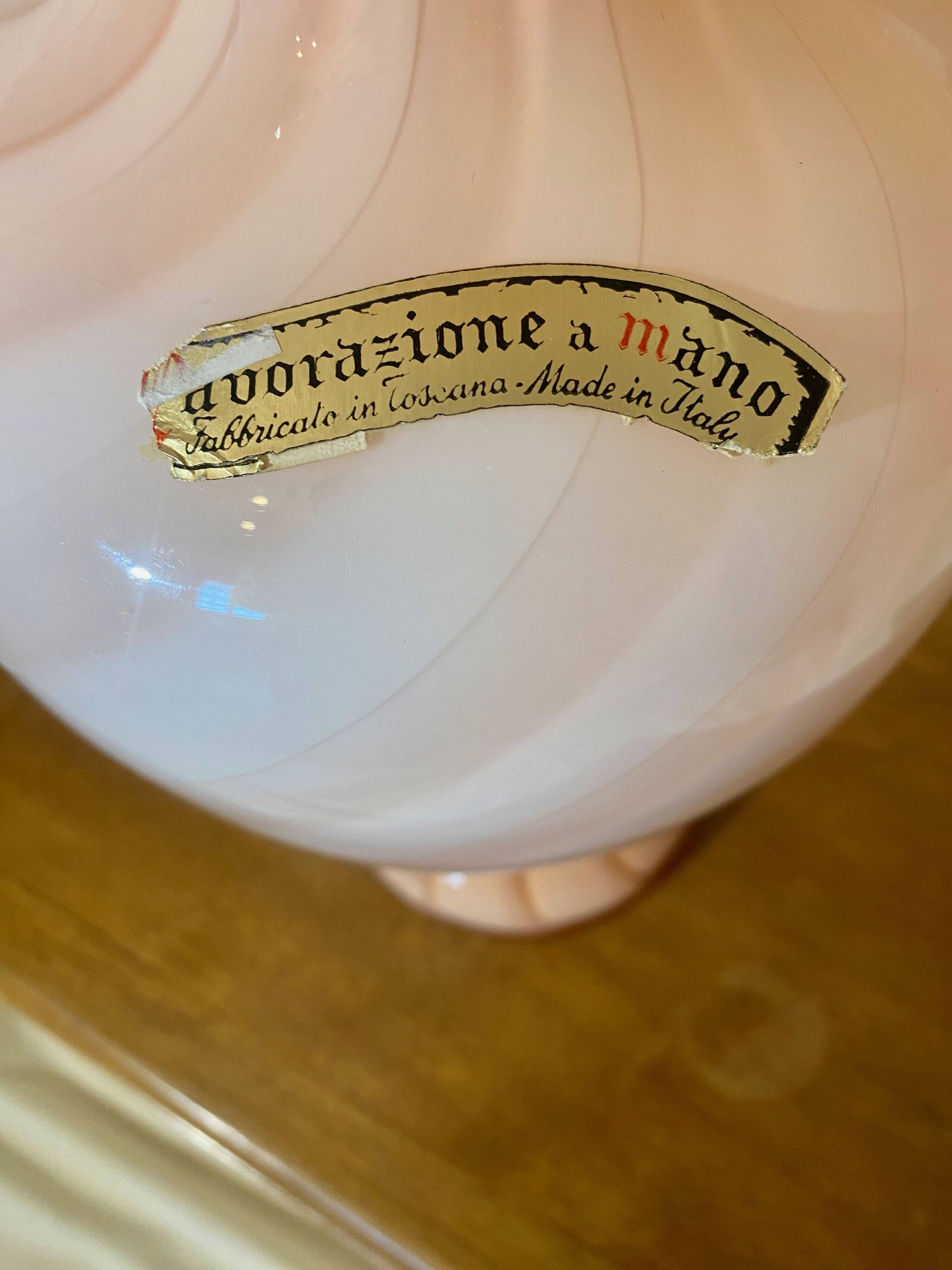 Large vintage Italian swirly pink Murano glass vase from the 70s