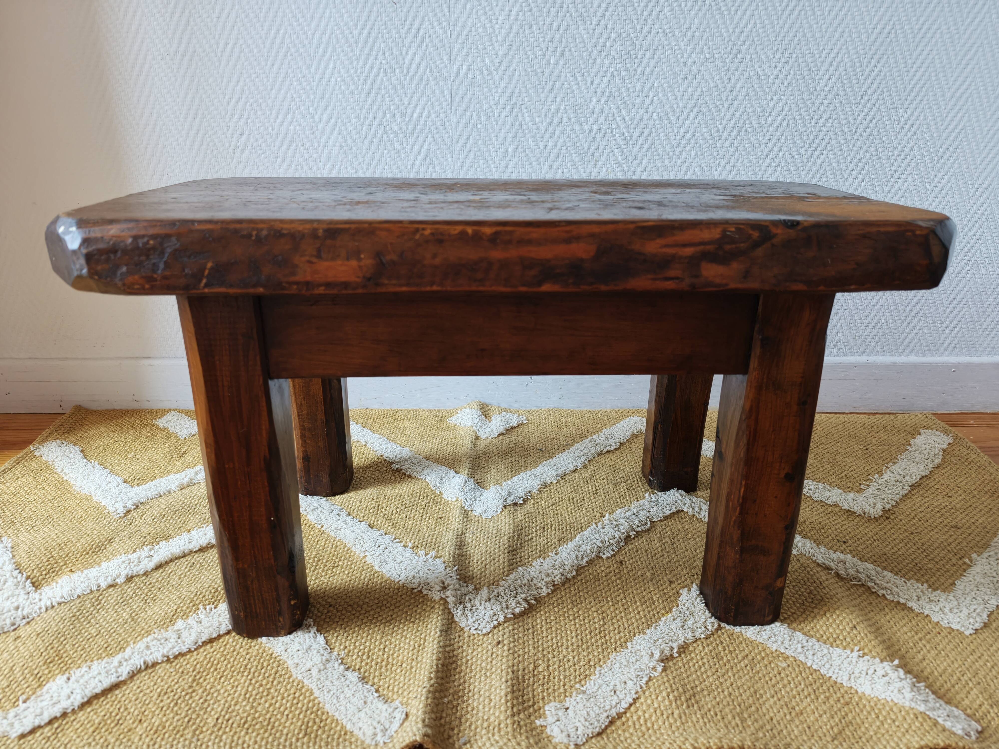 Brutalist coffee table made of solid wood – Handcrafted – 1960s-70s