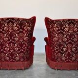 Mid-Century armchairs in damask red velvet, Italy, 50s, set of 2