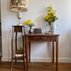 Antique table lamp in marble and tapestry