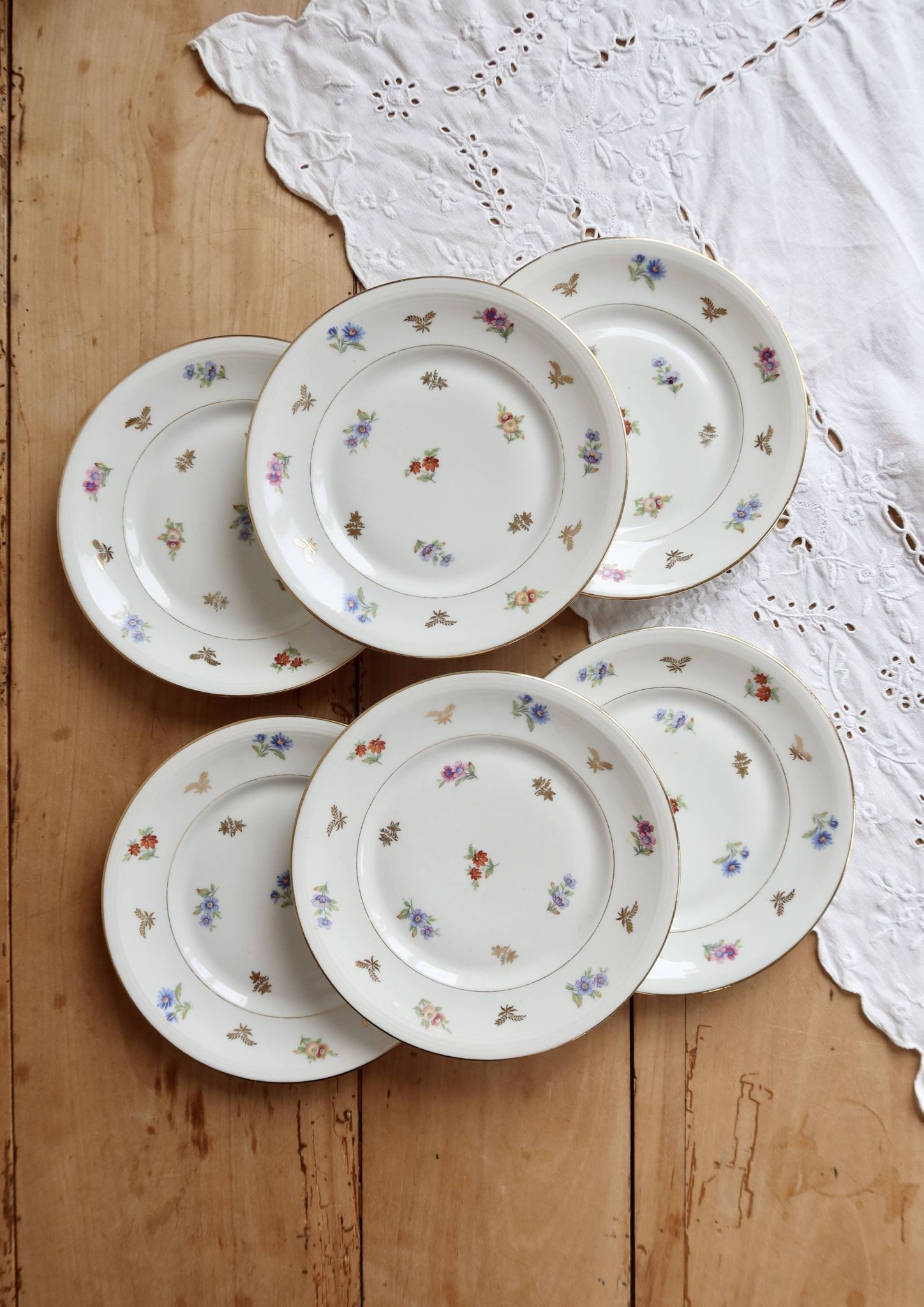 6 vintage dessert plates porcelain from Limoges – small flowers