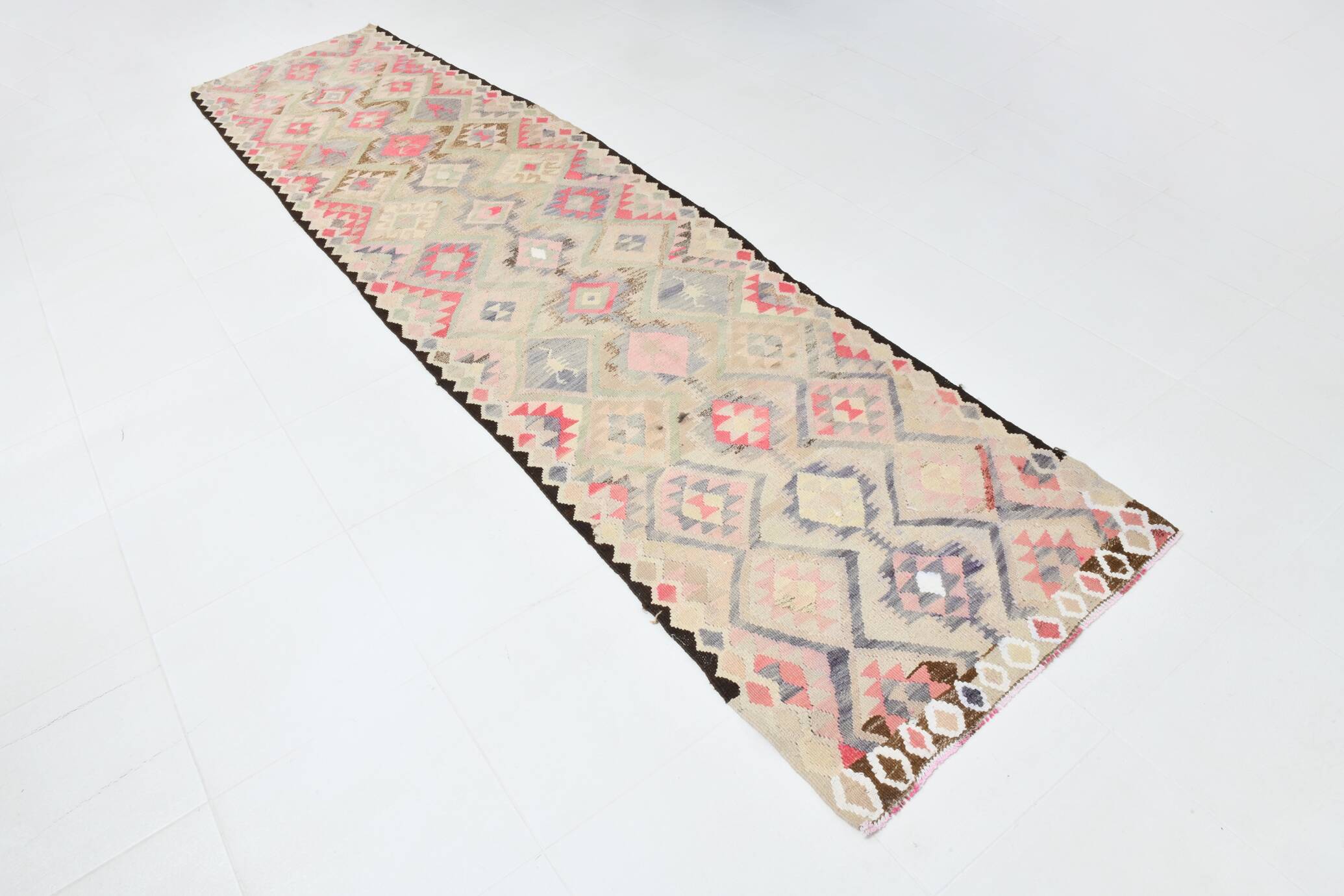 Pink & Cream Kilim Runner Rug, 94.378Cm