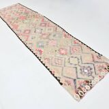 Pink & Cream Kilim Runner Rug, 94.378Cm
