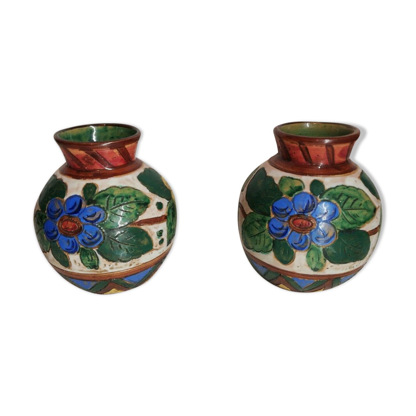 Pair of ceramic vase signed Italy 1954 b, vintage, decoration, flower