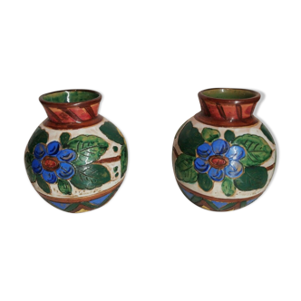 Pair of ceramic vase signed Italy 1954 b, vintage, decoration, flower