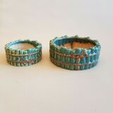 2 old ceramic cups slurry decoration bamboo tied up