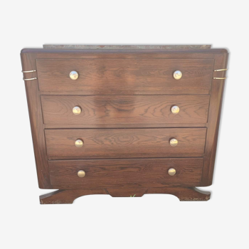 Old chest of drawers art deco furniture wood top marble 4 drawers