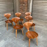 Series of 6 Norman Cherner chairs for Plycraft USA in teak, 1960s