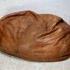 XL leather pouf, 70s, Italy.
