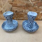 Pair of YURTSUA Candle Holders Vallauris Style Grey Ceramic Lava Vintage #B160