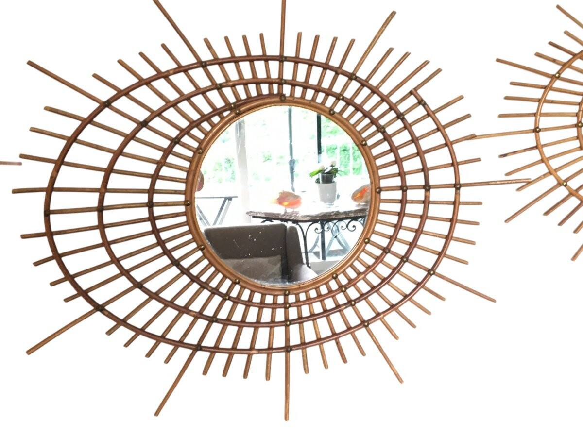 Set of 3 Rattan and Bamboo Mirrors, 1950s/60s