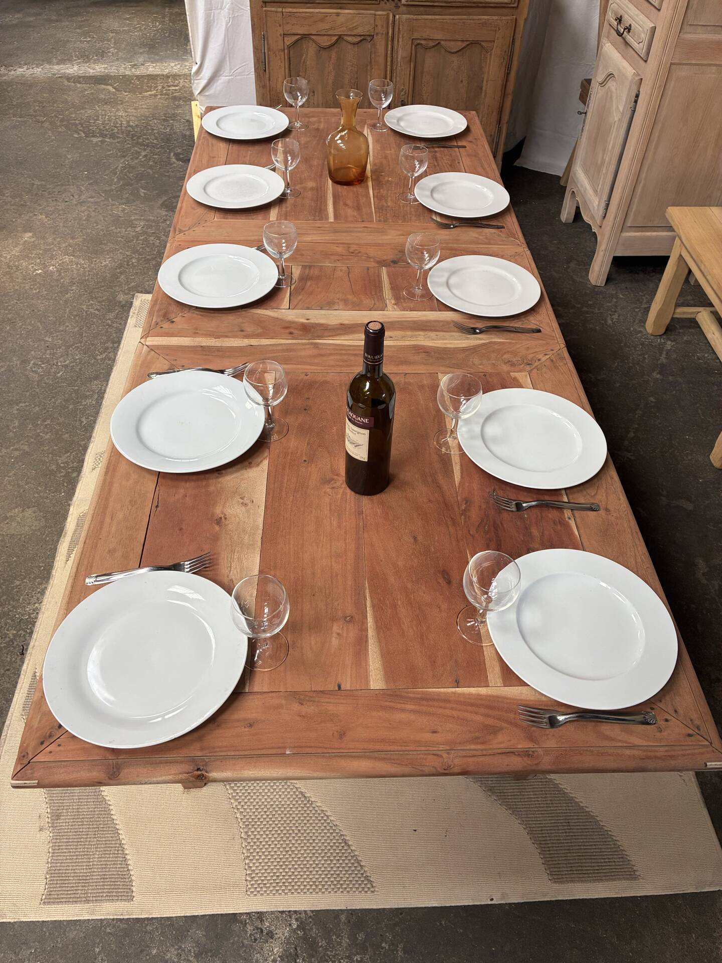 Table de ferme en bois exotique avec rallonges