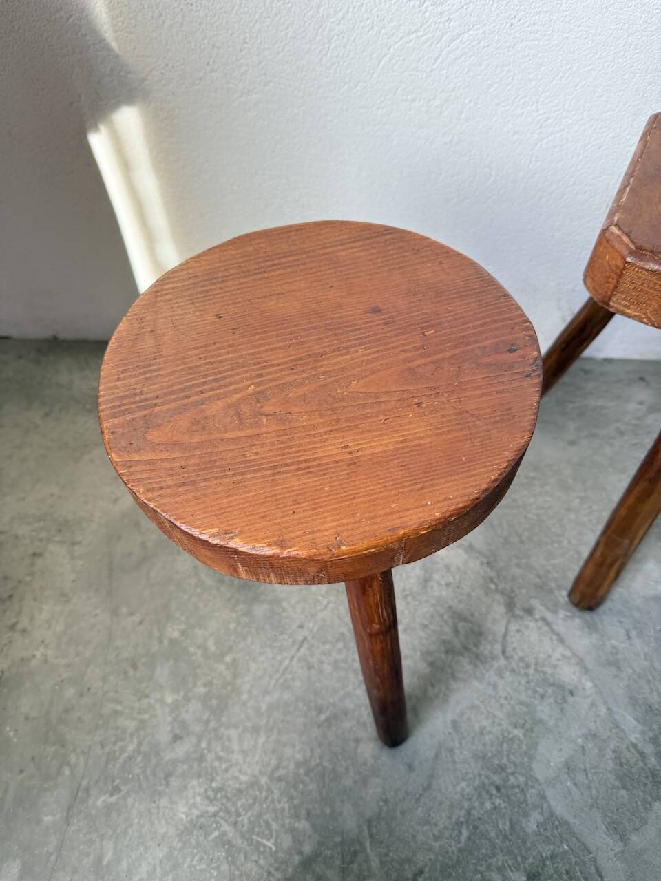 3 free-form oak tripod stools