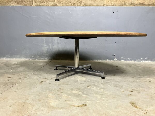 Table basse ovale vintage en chêne chromé