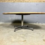 Table basse ovale vintage en chêne chromé