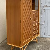 Armoire rotin et pieds compas 1960