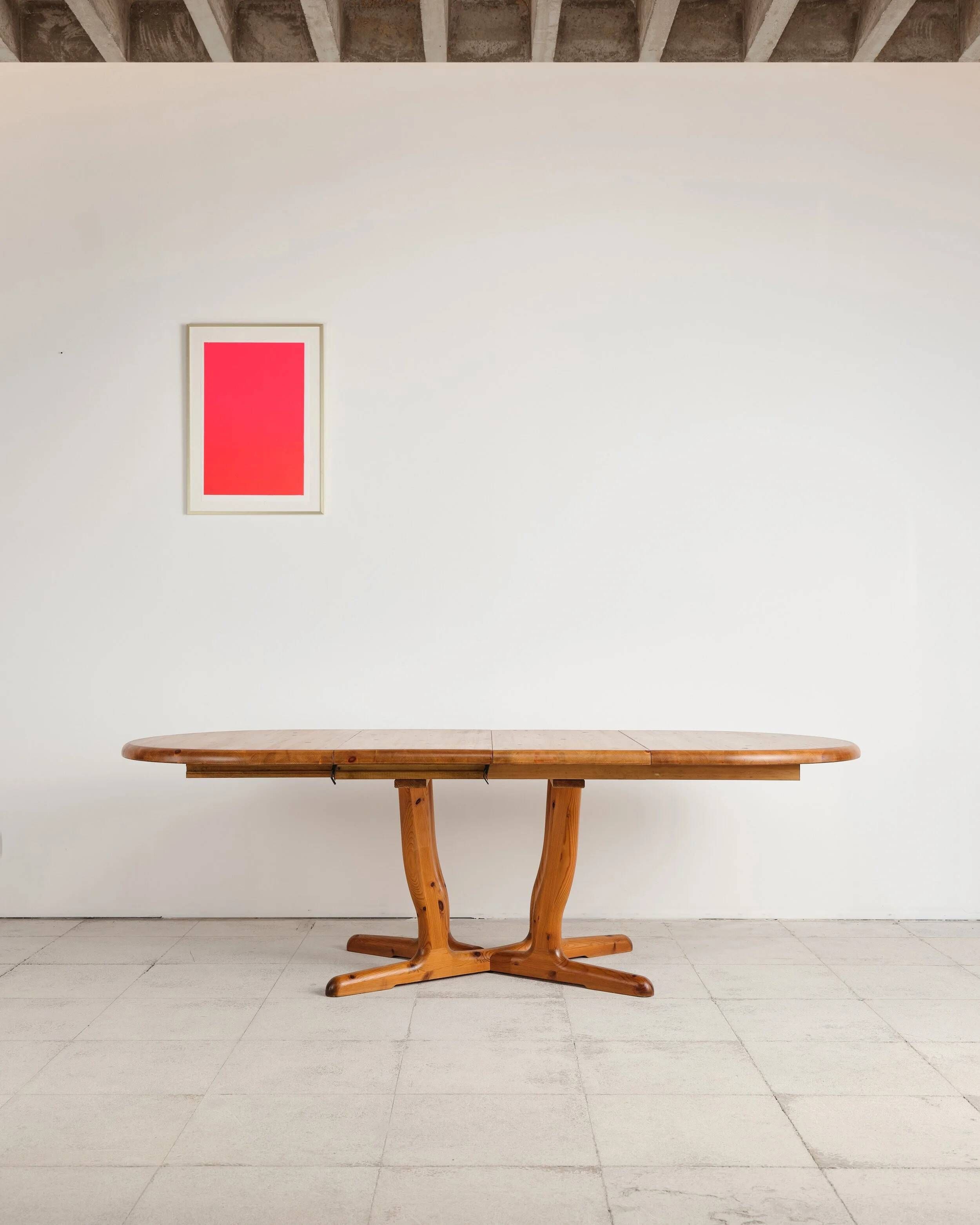Brutalist extendable table in pine, Rainer Daumiller, Denmark, 1970s.