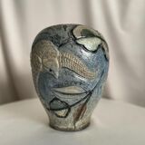 Important stoneware vase with stylized art deco bird decoration