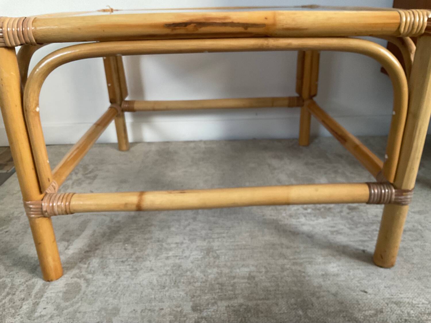 Duo of vintage rattan coffee tables from the 60s-70s