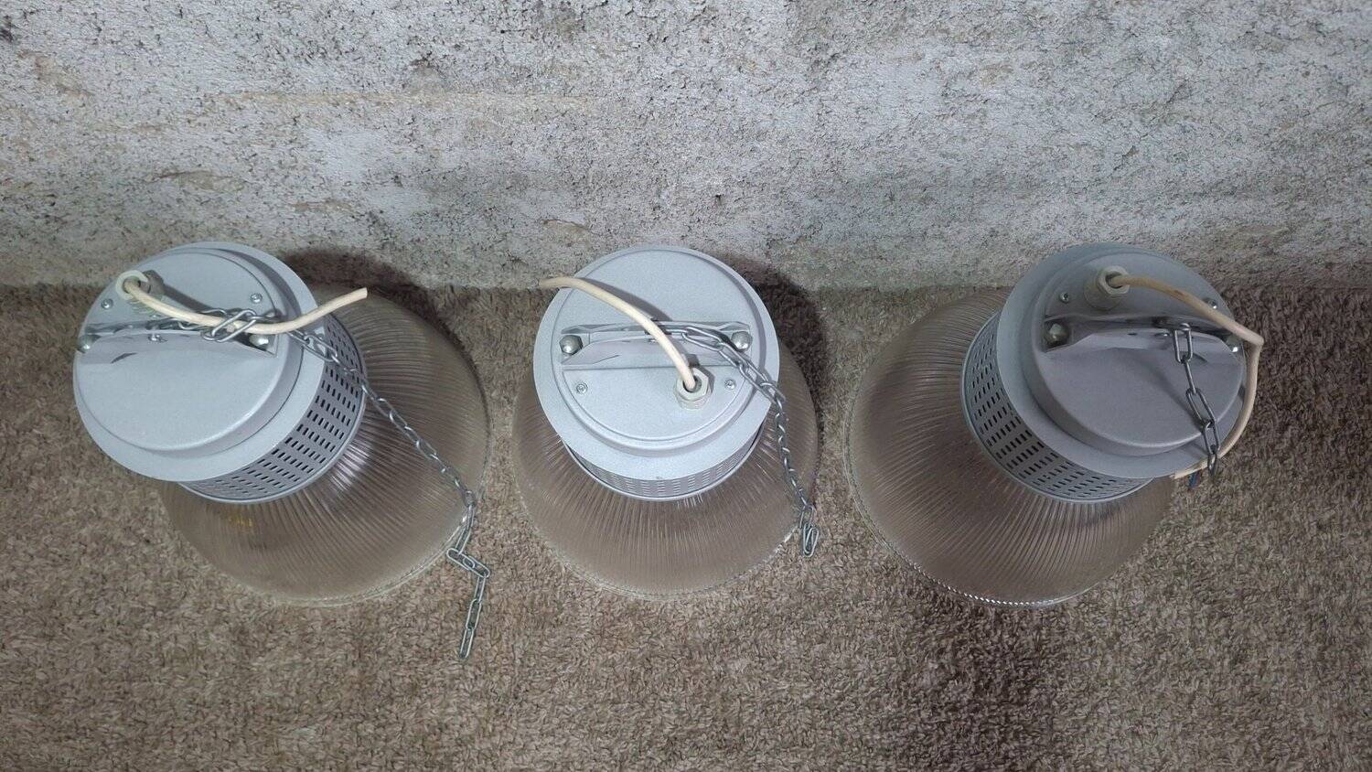 Set of 3 industrial pendants RZB Holophane glass - 1990s