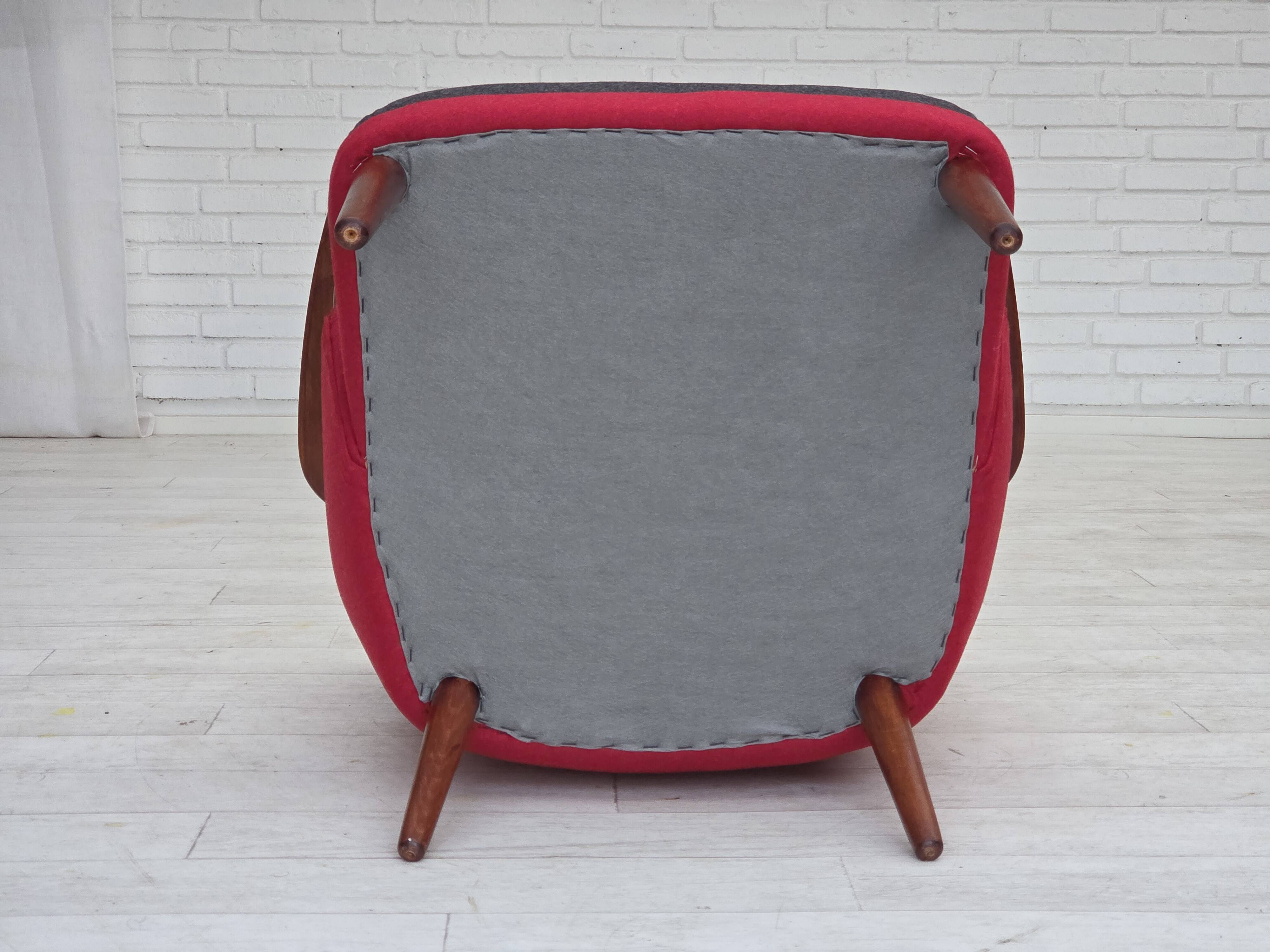 1960s, Danish designed armchair, reupholstered, furniture wool.