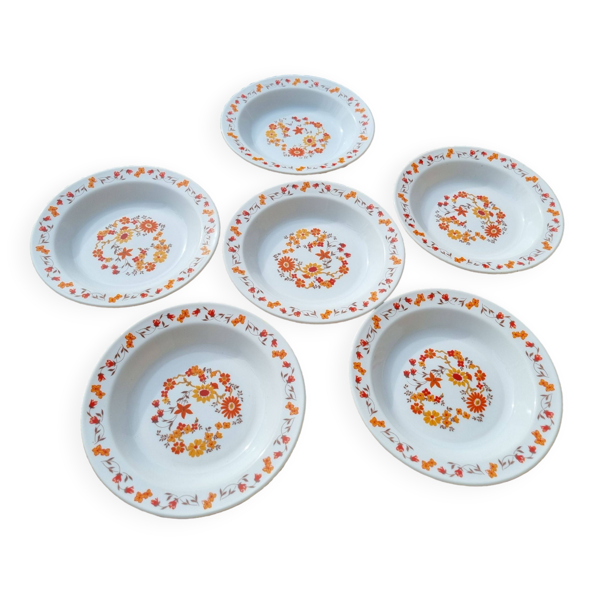 6 vintage arcopal hollow orange flower plate Selency
