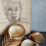 Eight ramekins"shells"vintage enamelled potter's sandstone