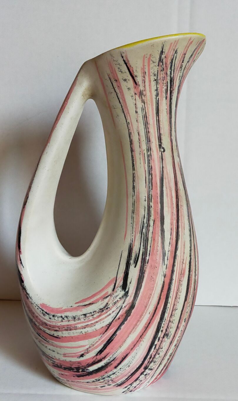 Free-form ceramic vase by R. Dupanier with abstract decoration from the 50s