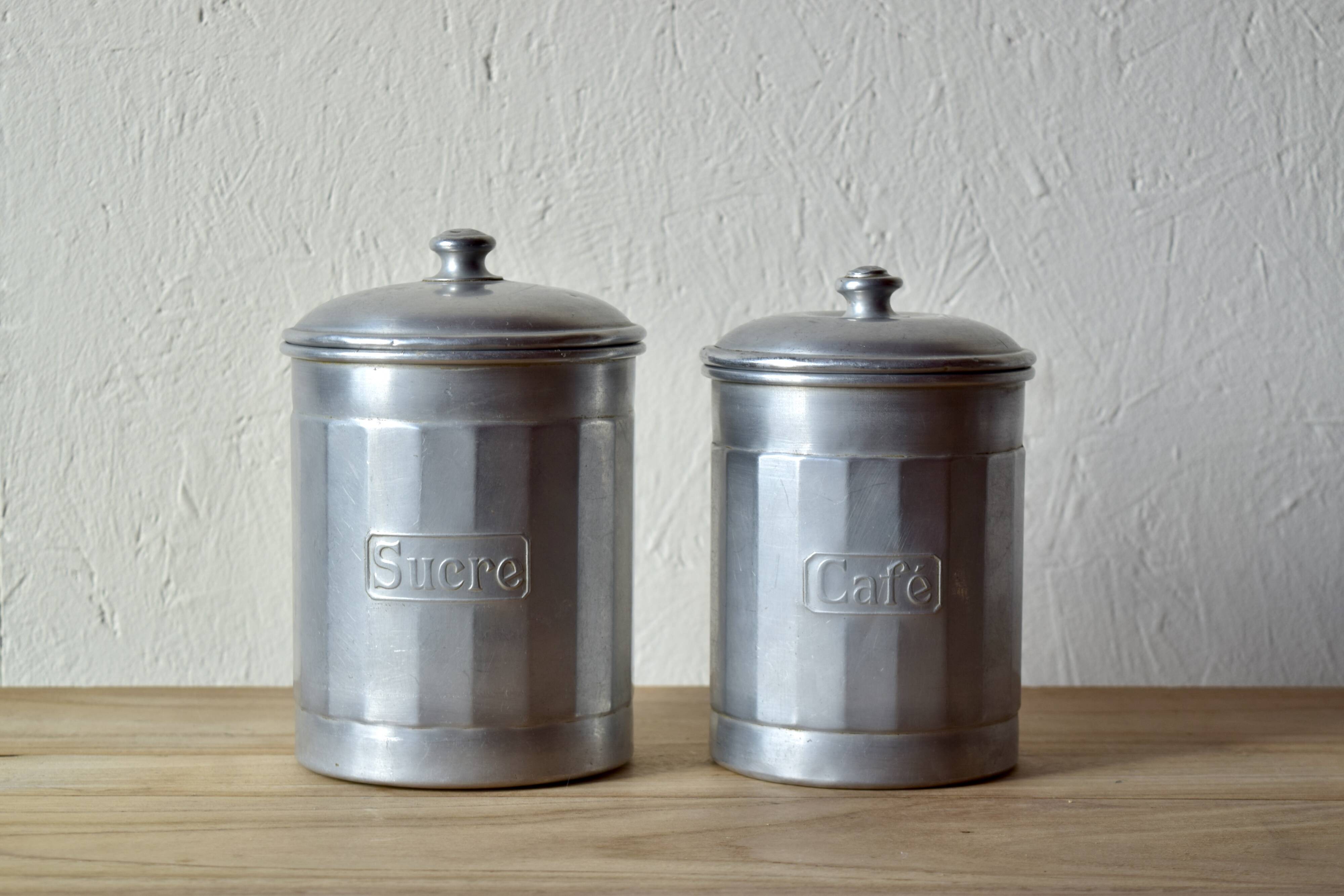 Series of Six vintage aluminum spice jars - Storage jars - 1940.