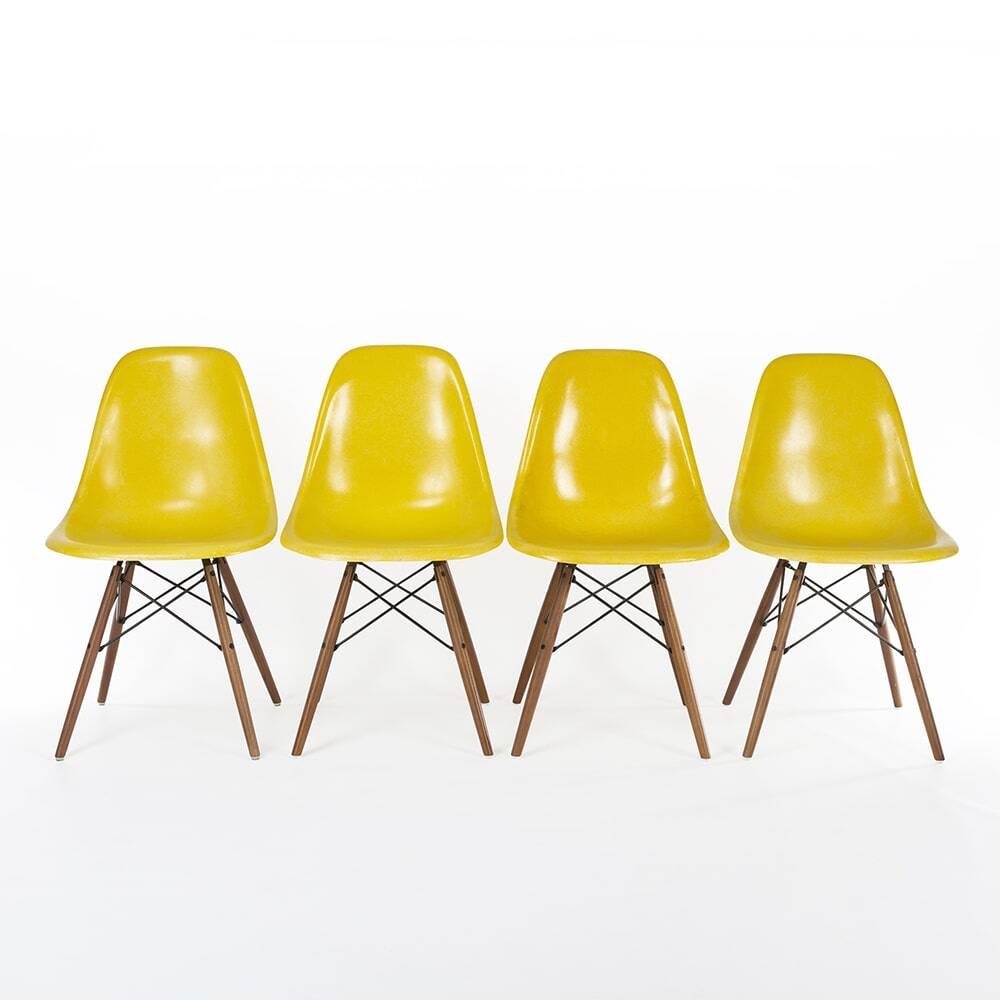 Yellow Set (4) Herman Miller Original Eames DSW Side Shell Chairs