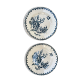 Set of 2 plates white blue with thistle pattern porcelain opaque thistles Gien