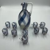 Ancien service liqueur en verre soufflé 6 verres et une carafe