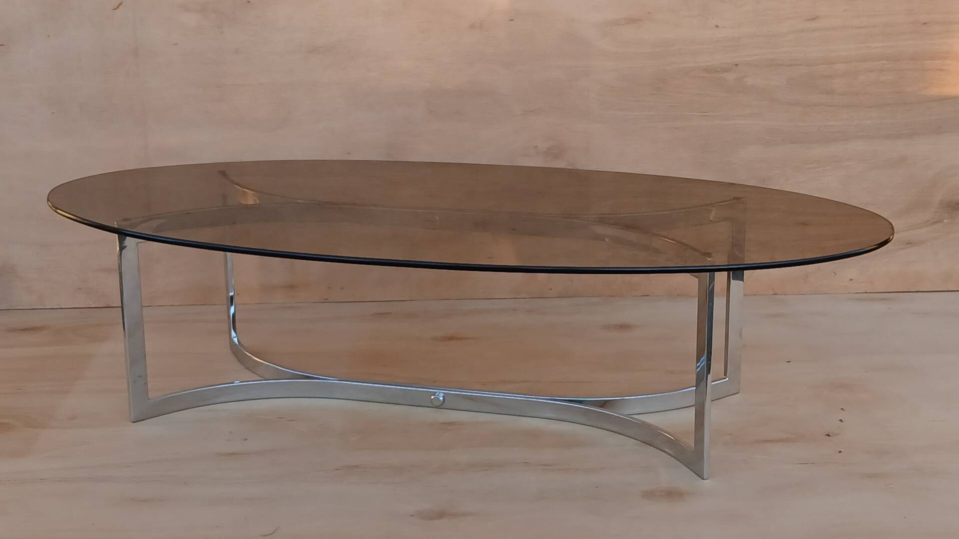 Glass and chrome coffee table from the 1970s.