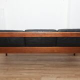 Black sofa 3 places leather and teak by Ole Wanscher for France & Søn