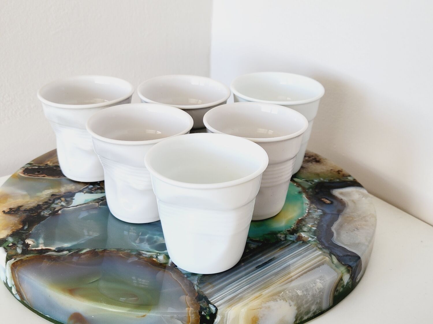 6 design espresso cups crumpled white porcelain Revol