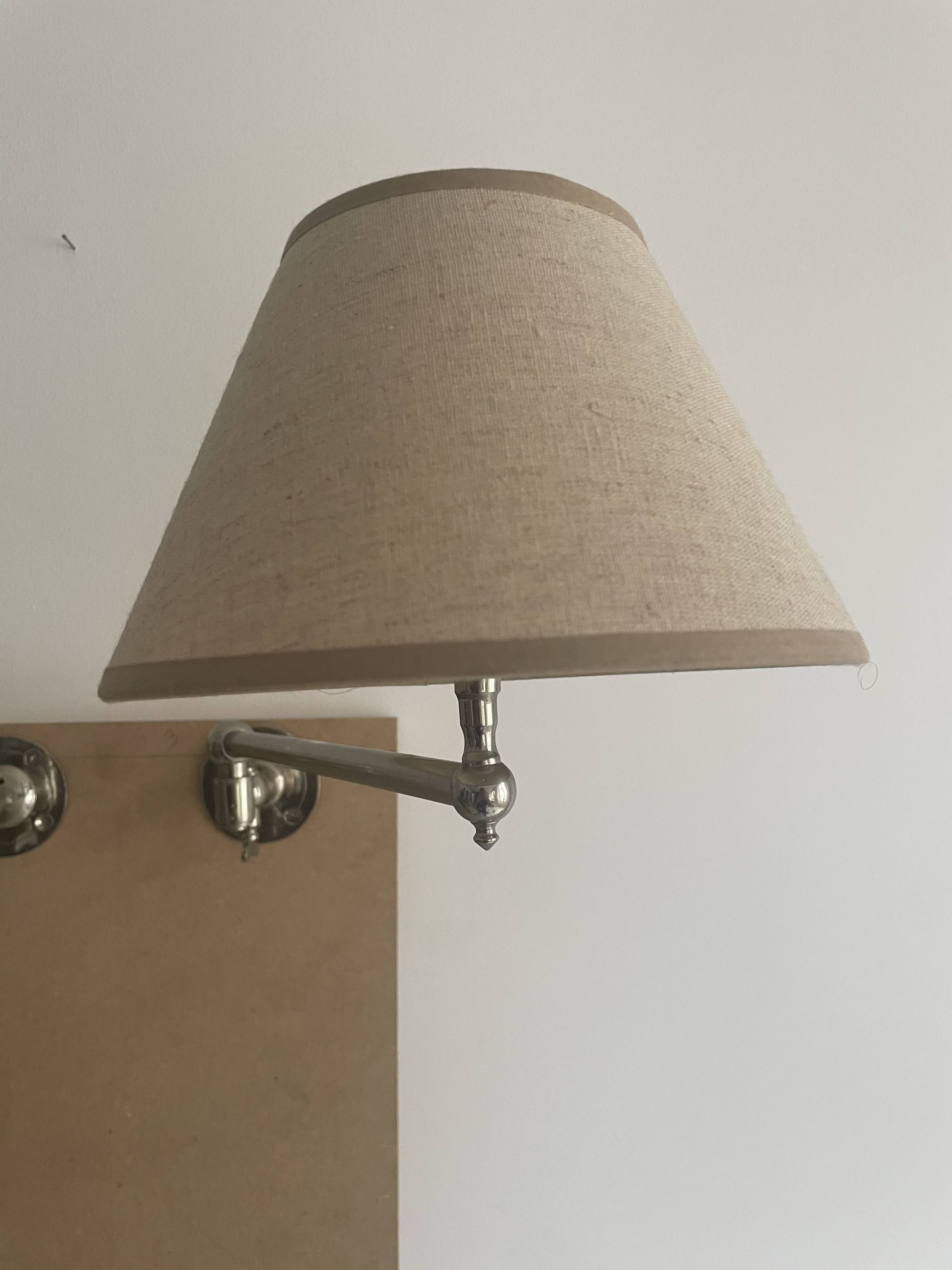 Pair of vintage, Art Deco chrome and beige adjustable wall lamps