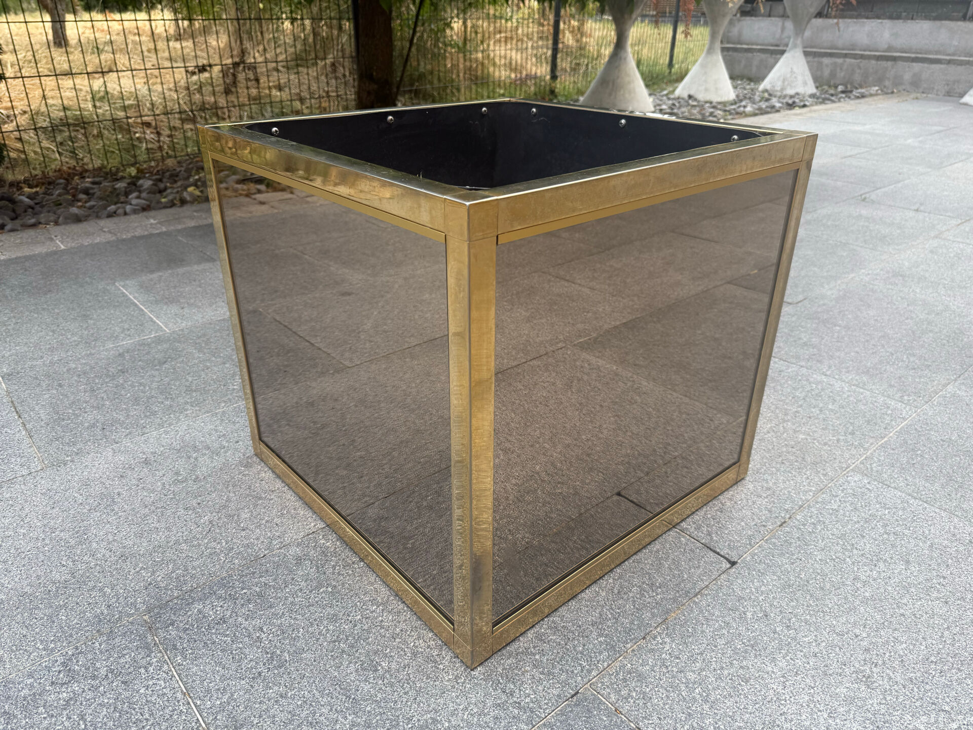 Jardinière métal dorée miroir Italie 1970