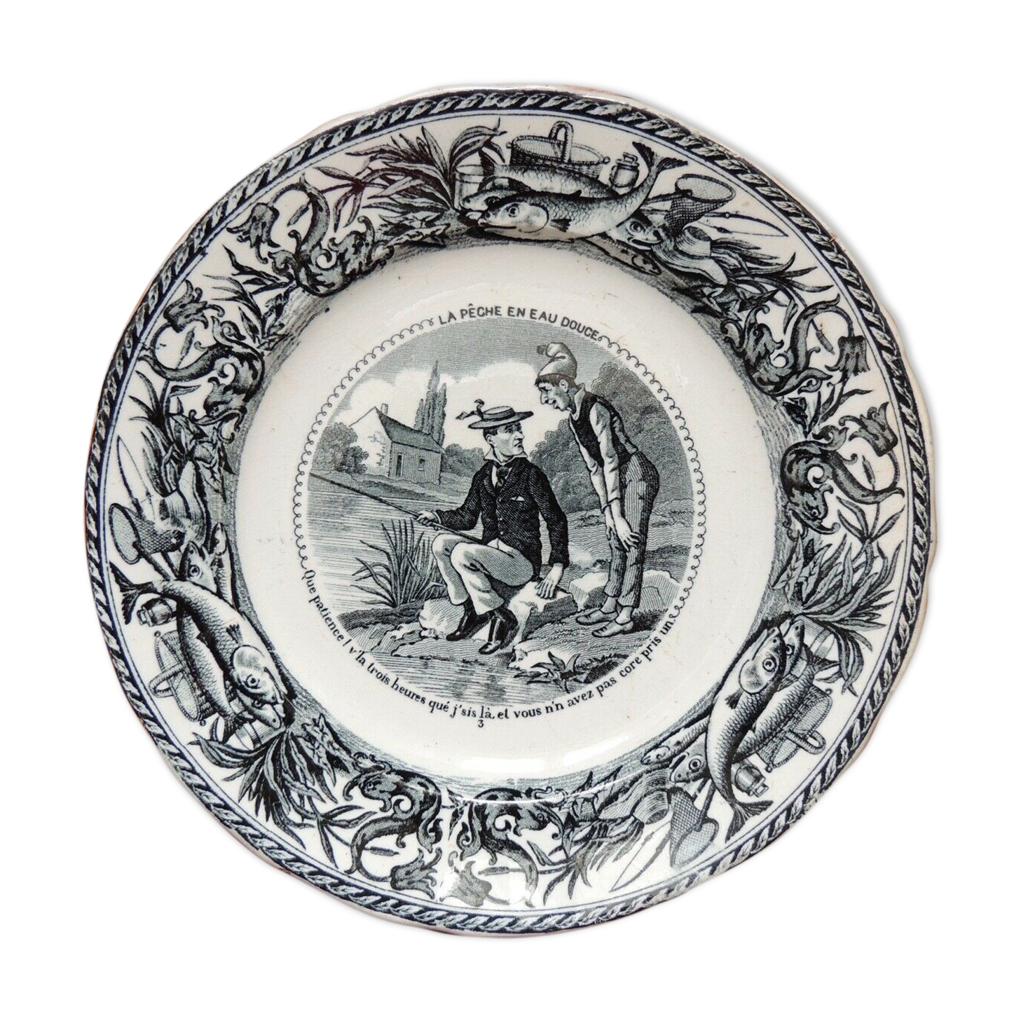 Earthenware plate Vieillard Bordeaux Freshwater fishing