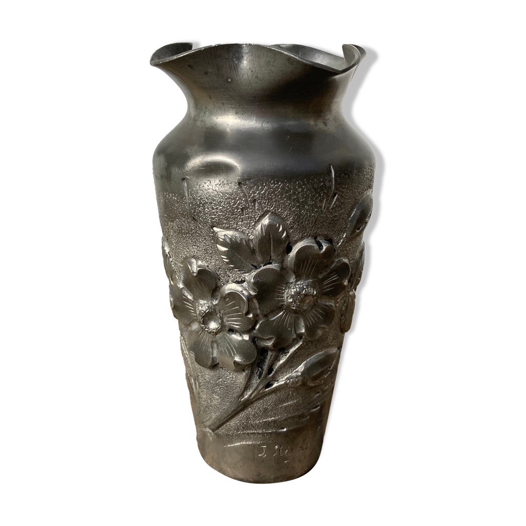 Vase en étain époque art nouveau signé Jules Louis Rispal | Selency