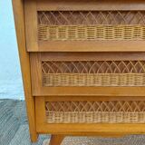 commode pieds compas, osier, vintage