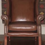 Vintage wingback club chair in leather, 1970s