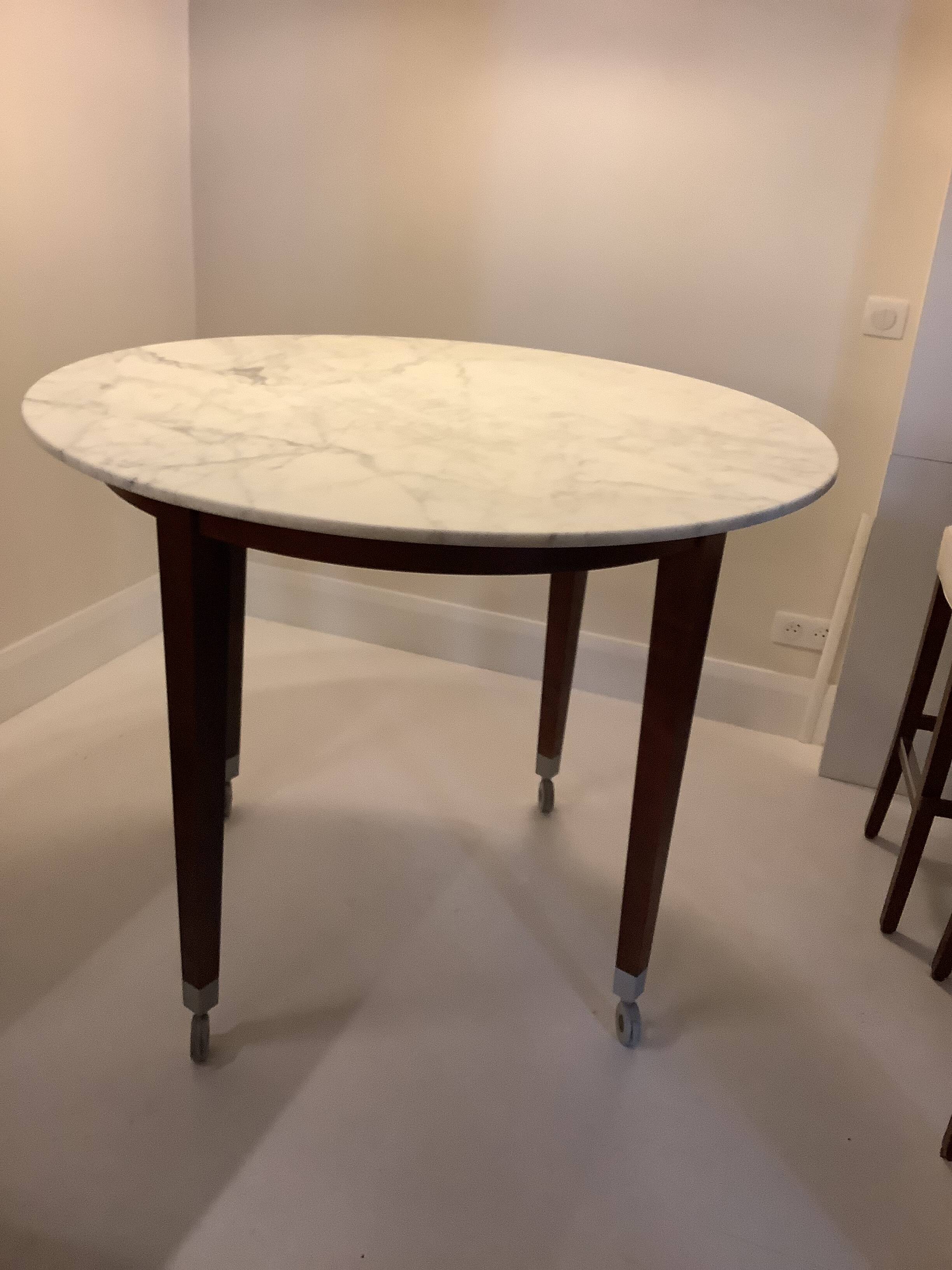 Table Haute Marbre Carrara + 5 Tabourets "Neoz" par Philippe Starck /Draide